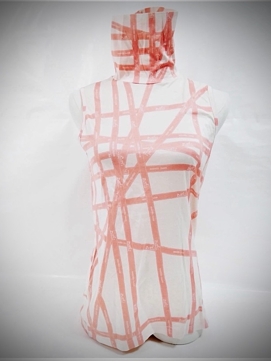 Hermes Tops - Hermès—Orange Ribbon Striped White Sleeveless Mock Neck Top, M
